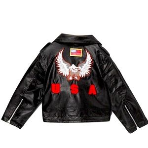 Super Cute Moto for your Mini 😎 UniSex Kids Black Faux Leather Jacket